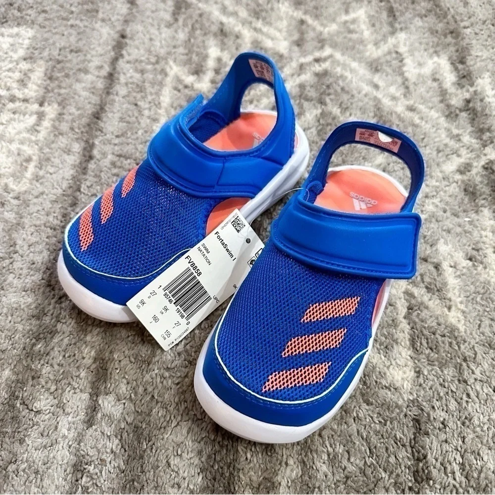 NWT Adidas FortaSwim 1 Kids Lightweight Water Sandals Blue